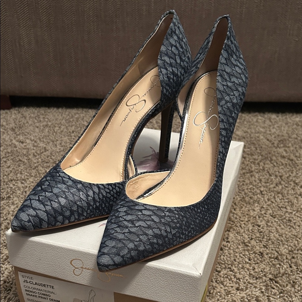 NEW Jessica Simpson Denim Snake Print Women's Heels
